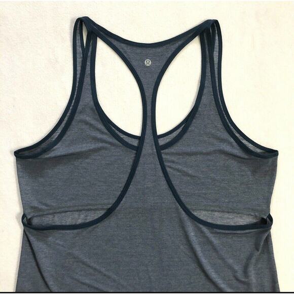 Lululemon Women Run The Day Tank Heathered Nile Blue Teal Loose Cut Out Top 6 - Picture 4 of 10
